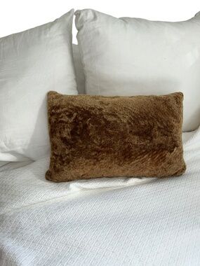 Pehuen luxury medium brown sheepskin sued leather lumbar accent pillow
